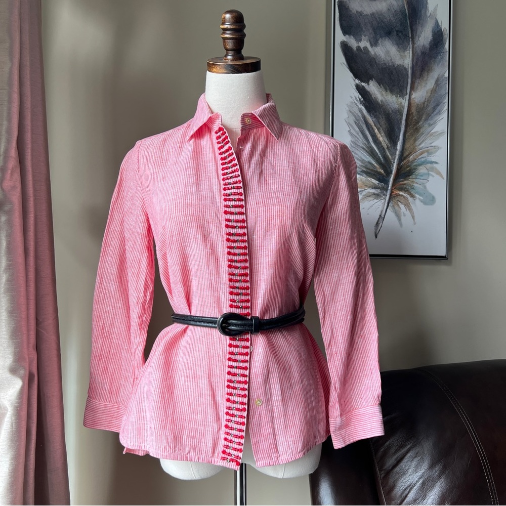Weekend MaxMara linen beaded accent top size M